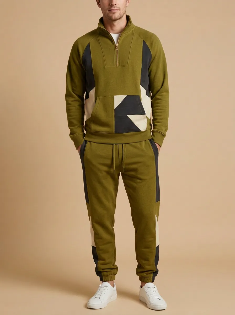 Men's Geometric Colorblock Mustard Print Jogger Set