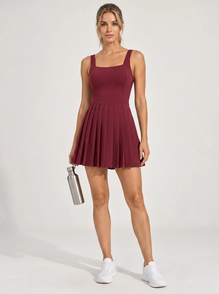 Women's Sleeveless Pleated Lightweight Look Sport Dress