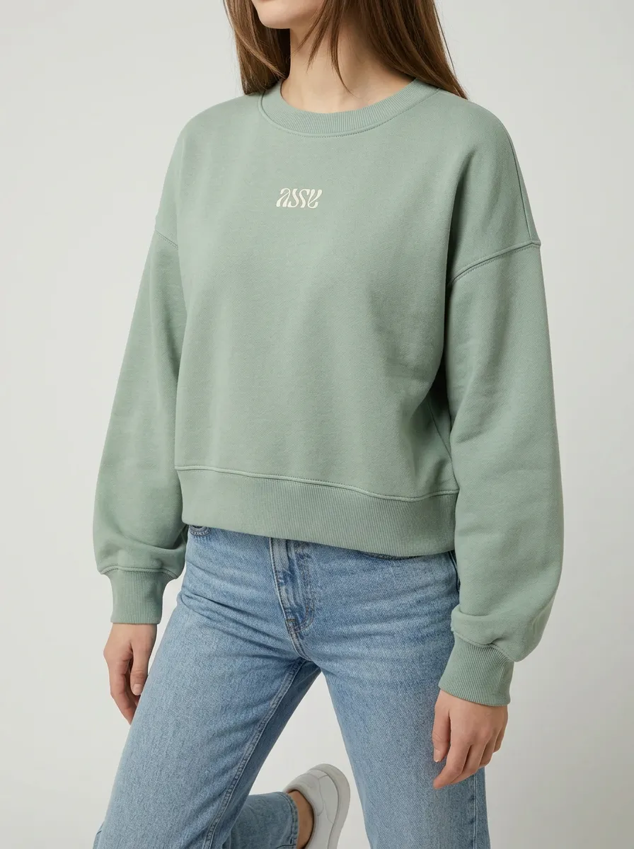 Women's Minimalist Sage Green Wavy Letter Printed Sweatshirt