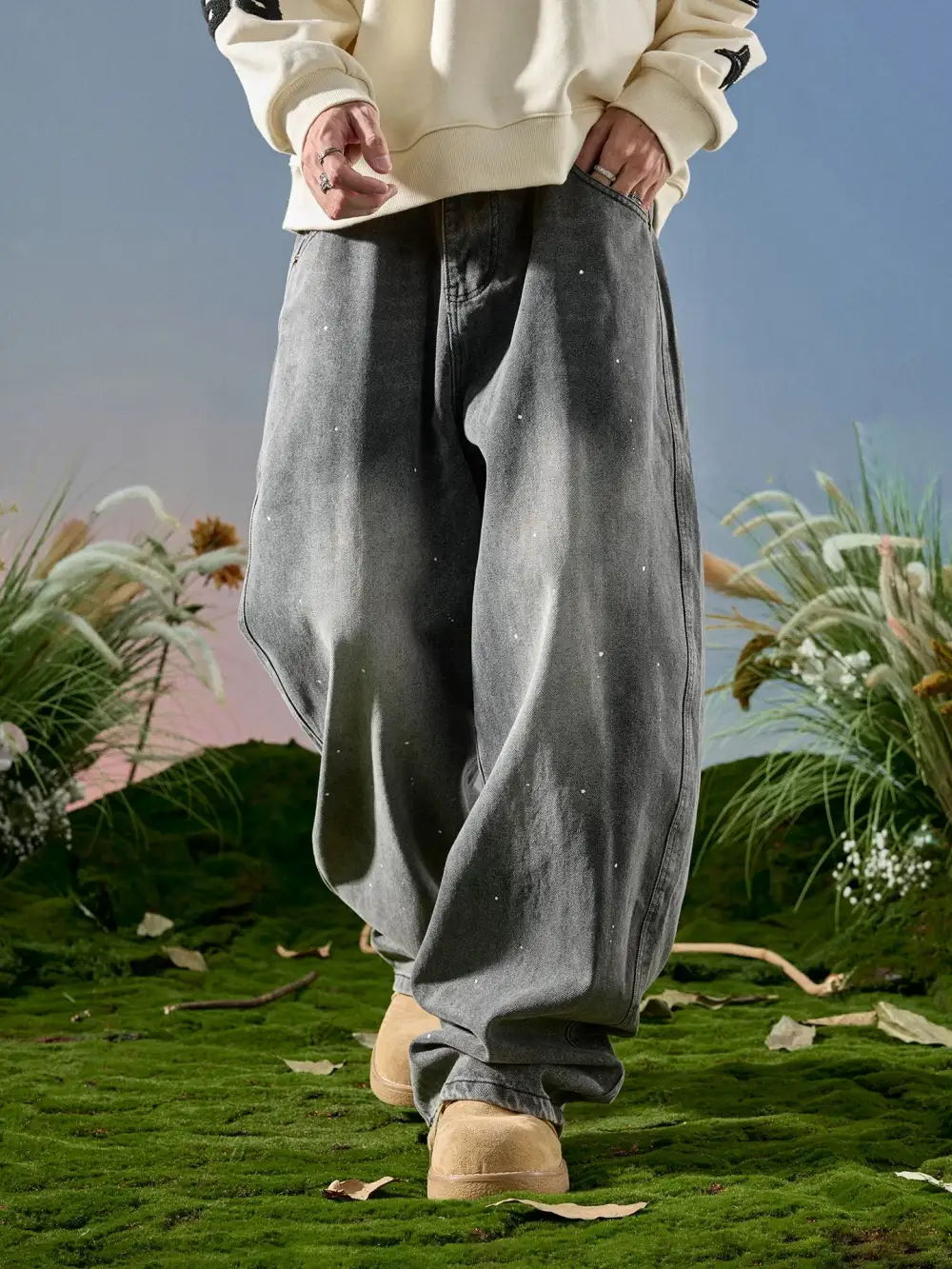 Paint Speckled Ultra Wide Leg Jeans