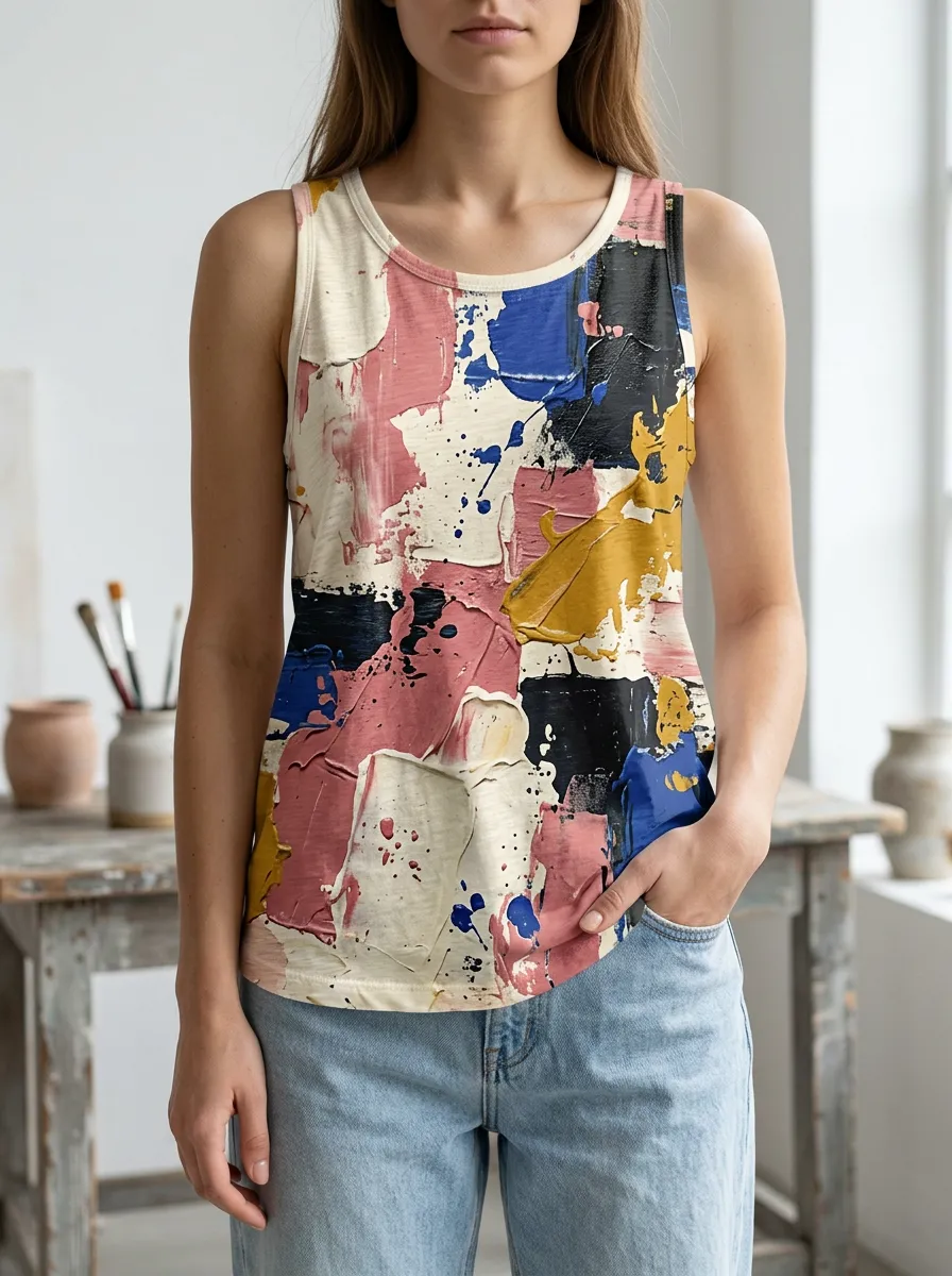 Women's Abstract Art Oil Painting Printed Tank Top