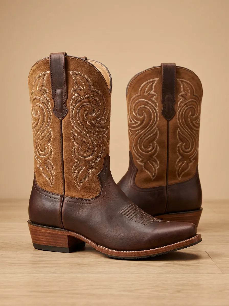 Unisex Western Cowboy Embroidered Boots Suede