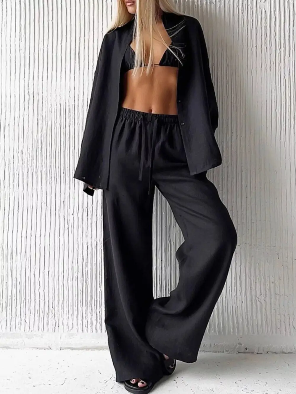 Relaxed Fit Button Up Shirt and Pants Two Piece Set
