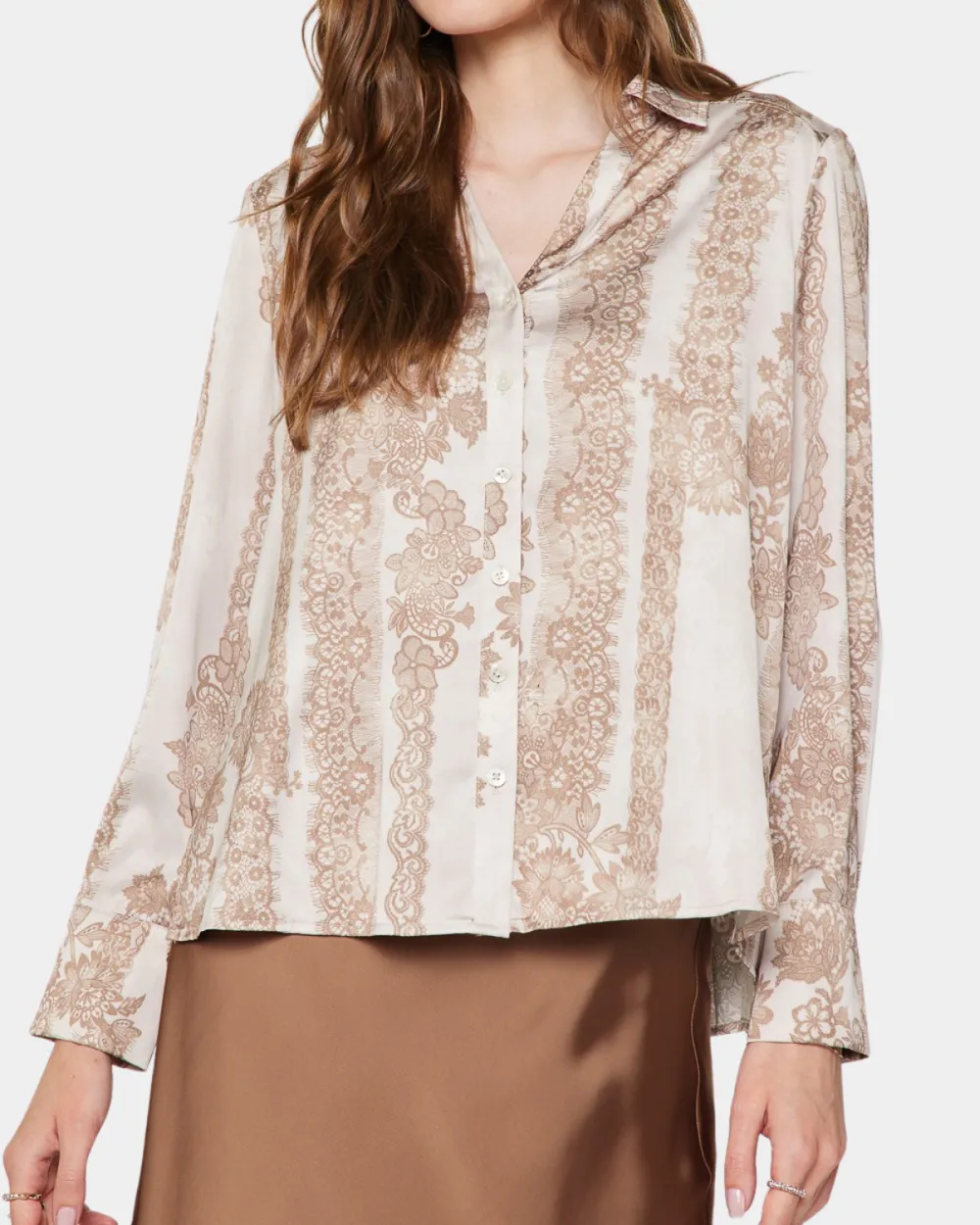 Print Button Front Blouse