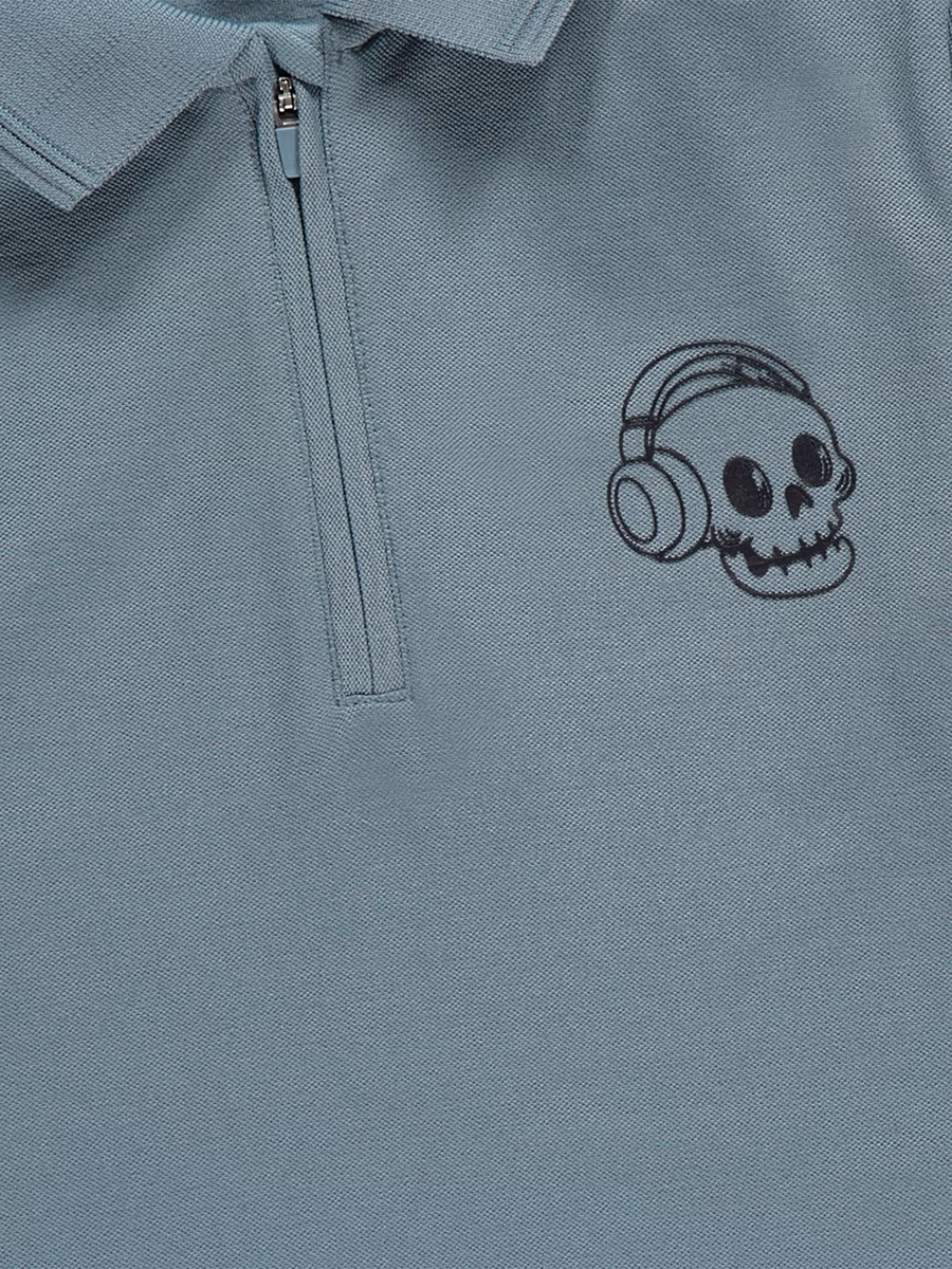 Green Skull Print Polo Shirt detail 1
