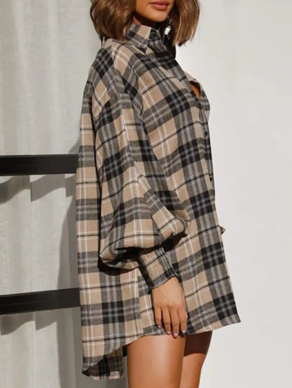 Plaid Lantern Sleeve Shirt