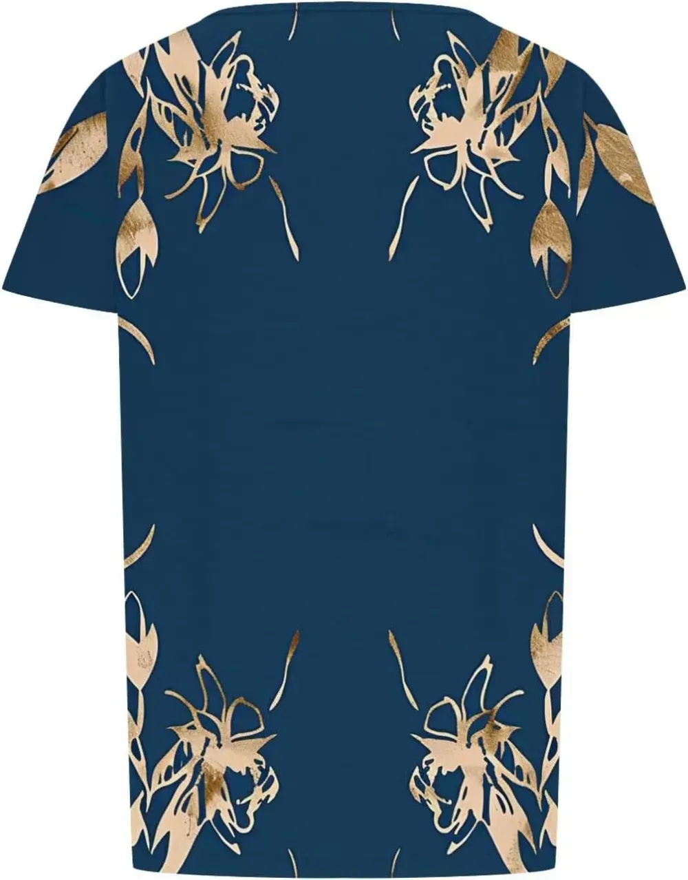 Womens Summer Pleated Front Shirts Tunics Casual Short Sleeved Loose Round Neck Boho Printed Tops Vacation Blouse