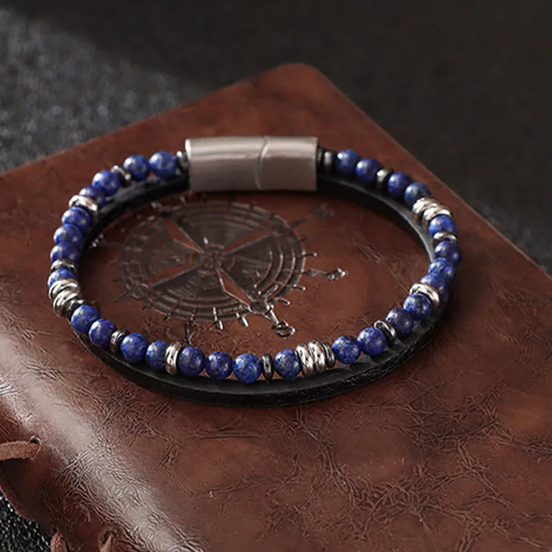 Lapis Lazuli Tiger Eye Bead Leather Bracelet