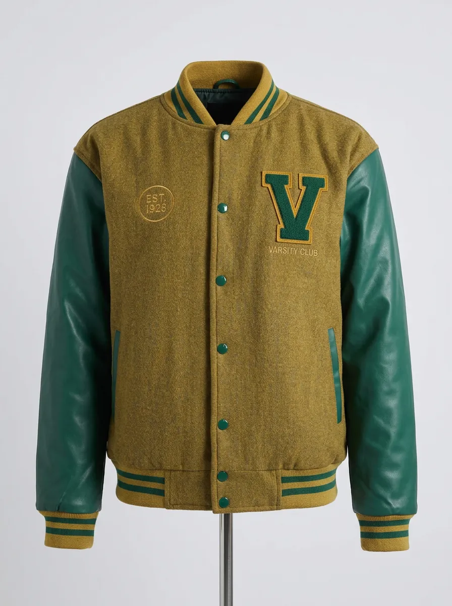 Men's Club Letter V Embroidered Wool Baseball Jacket
