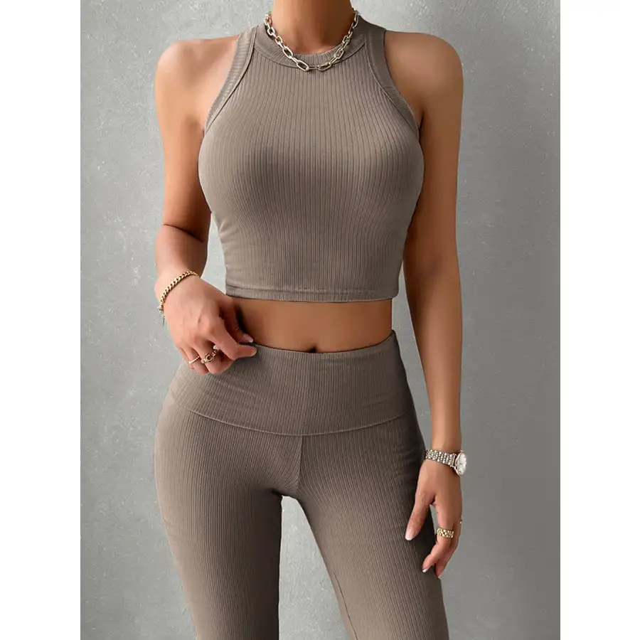 Ribbed Round Neck Tank and Pants Set