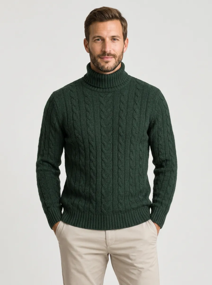 Men's Easy Everyday Cable Knit Turtleneck Sweater