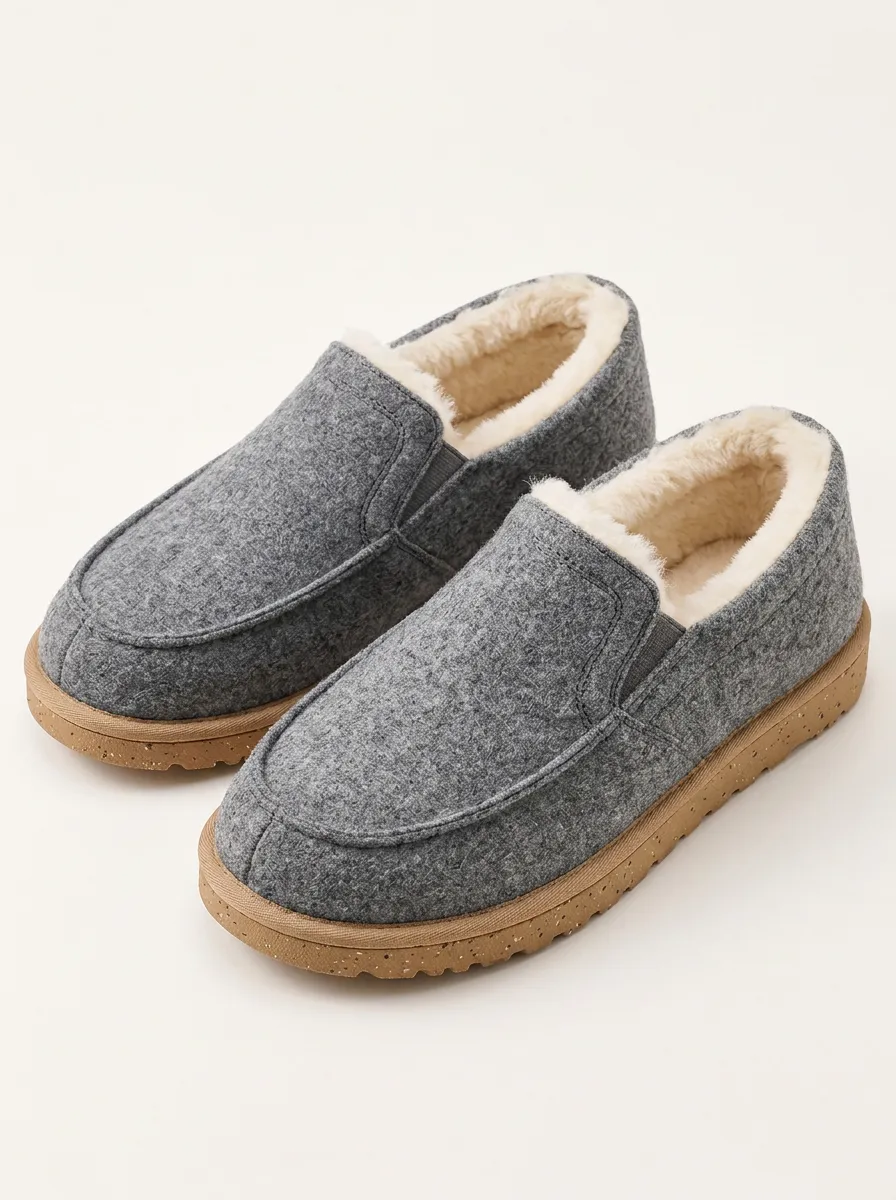 Easy Slip On Grey Wool Texture Slippers