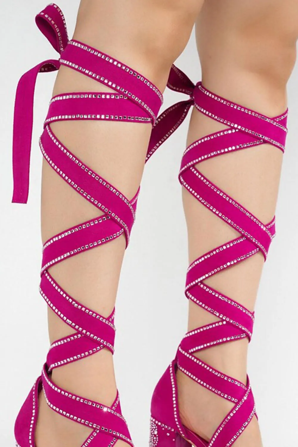 Rhinestone Embellished Lace Up Chunky