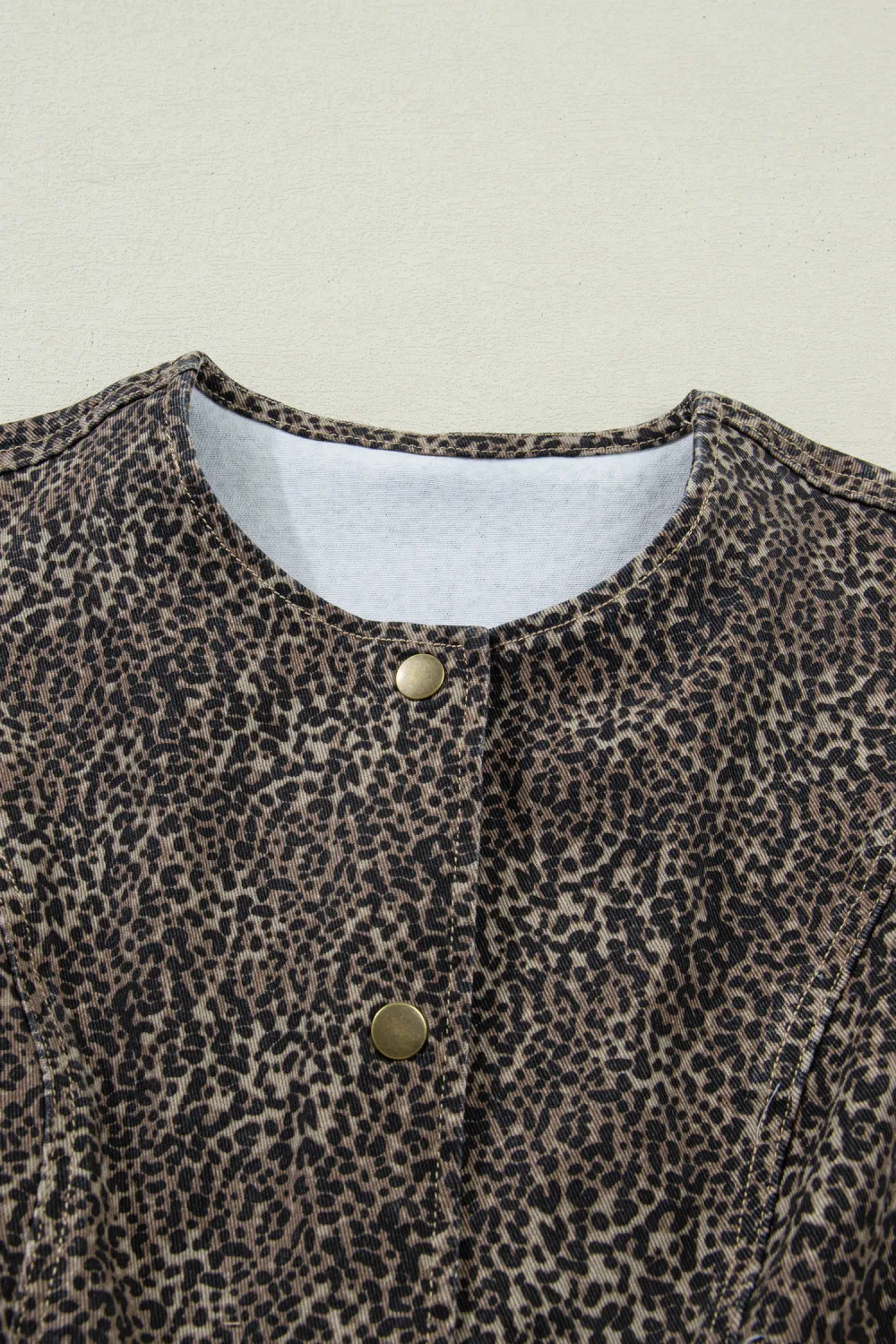 Brown Leopard Print Slim Denim Vest