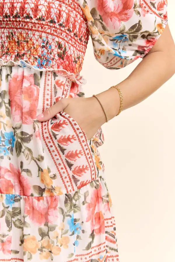 Refined Floral Chiffon Smocked Tiered Dress