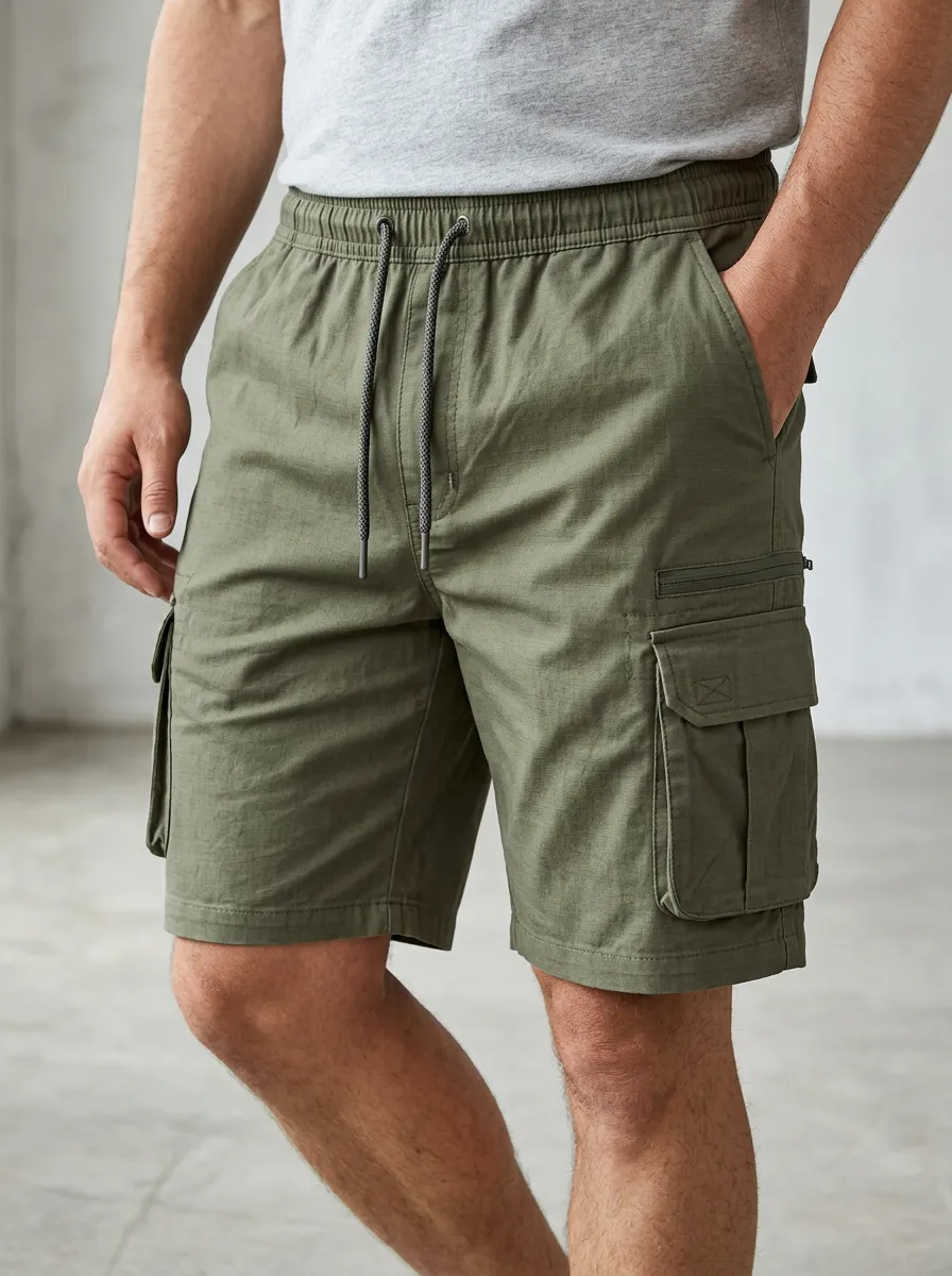 Contemporary Multi-Pocket Drawstring Cargo Shorts