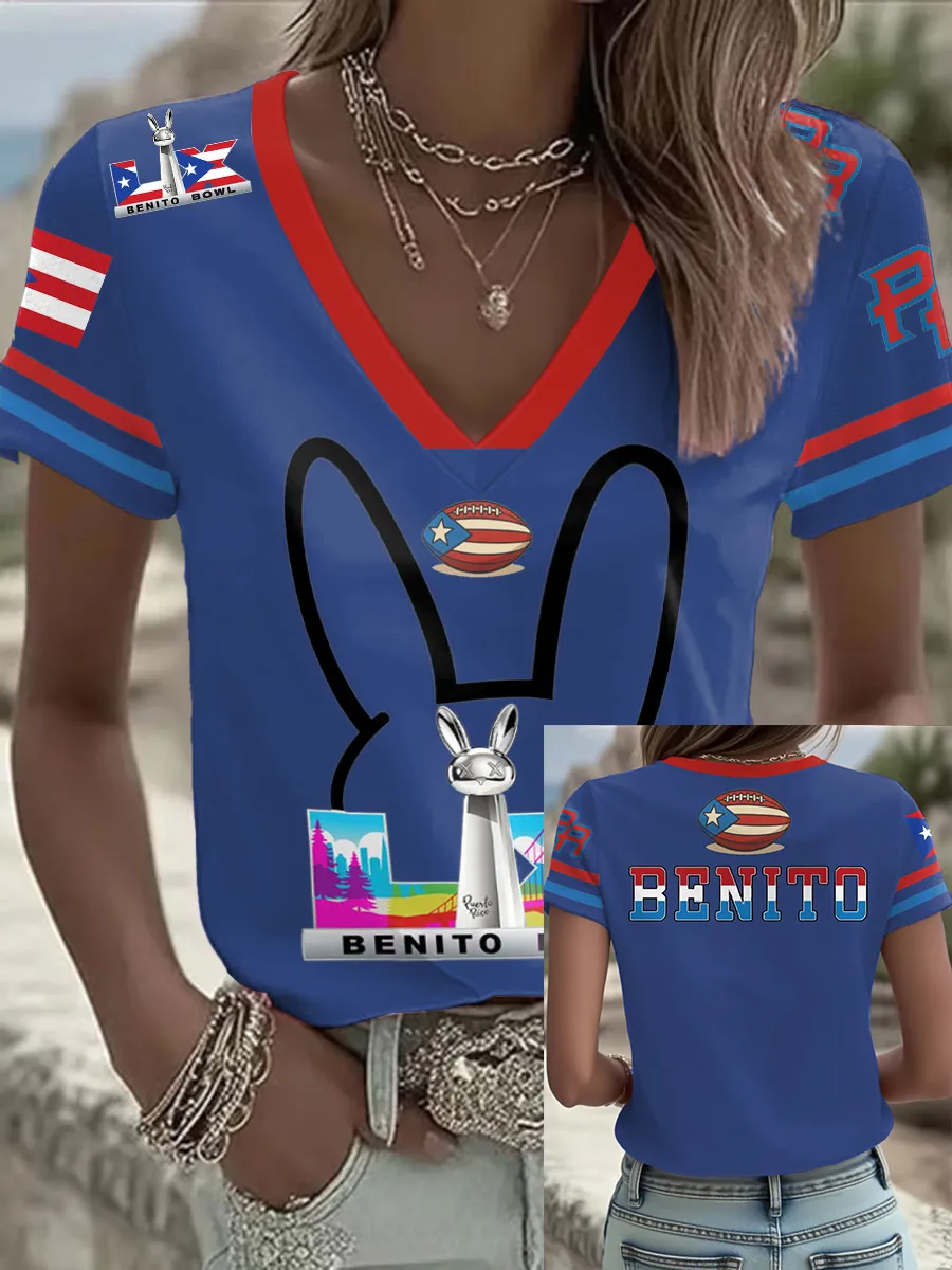 Women's Bunny Football Music Lover Printed T-shirt