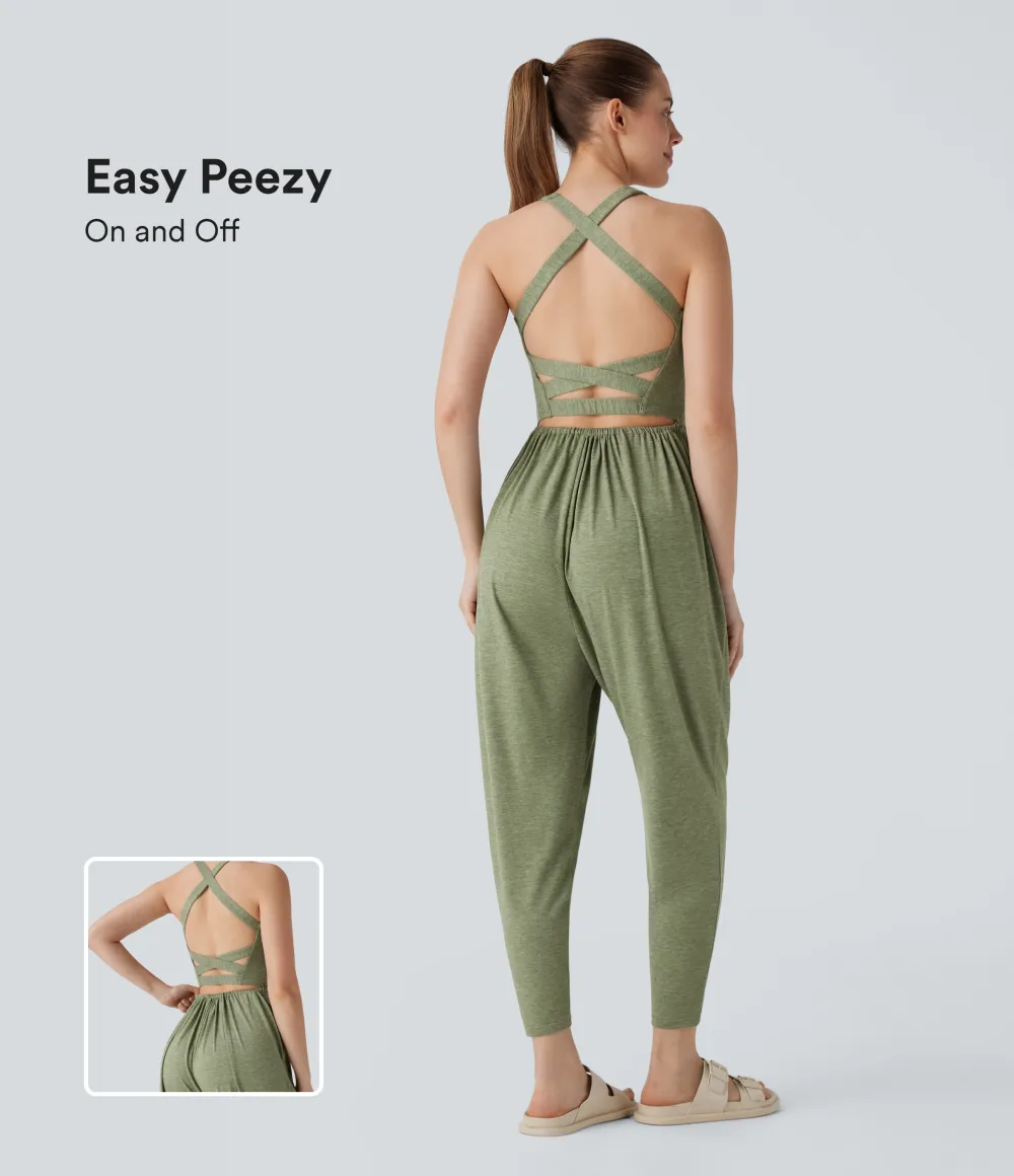 U Neck Pocket Harem Casual Jumpsuit-Easy Peezy