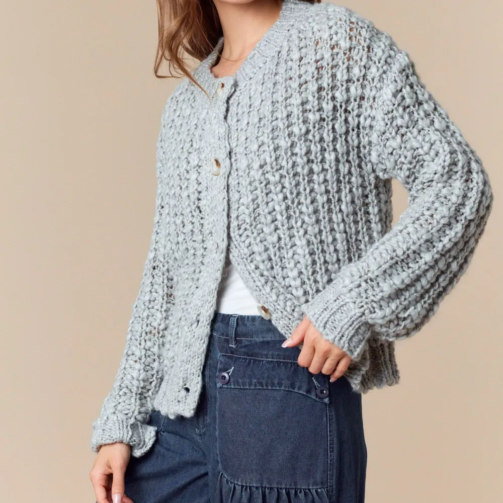 Modern Chunky Knit Button Front Dropped Shoulder Cardigan