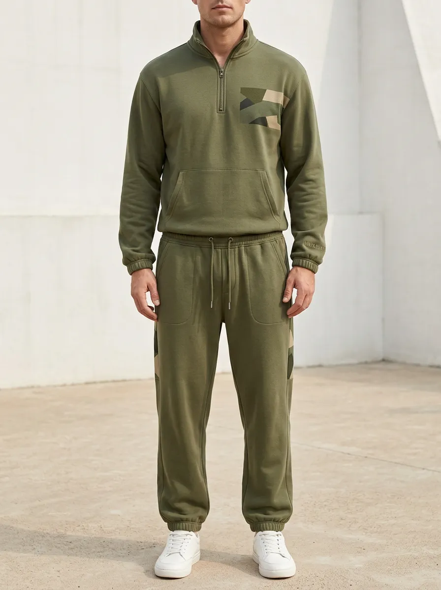 Men's Casual Camo Patchwork Print Jogger Set