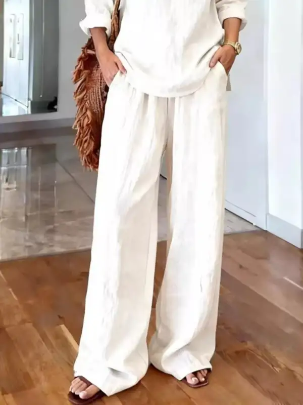 V Neck Top and Wide Leg Pants Set