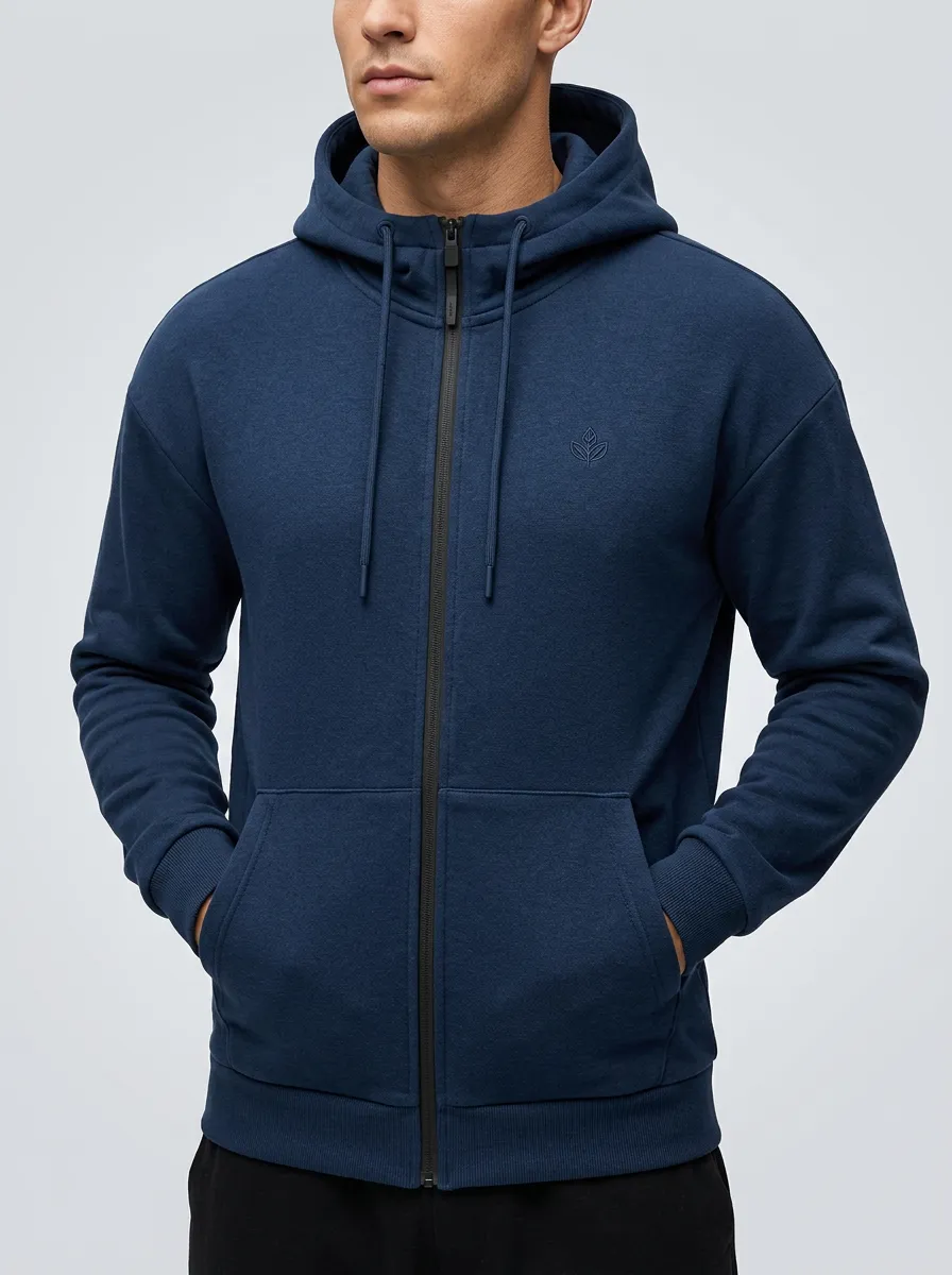 Everyday Zip-Up Embroidered Leaf Graphic Profile Men's Hoodie