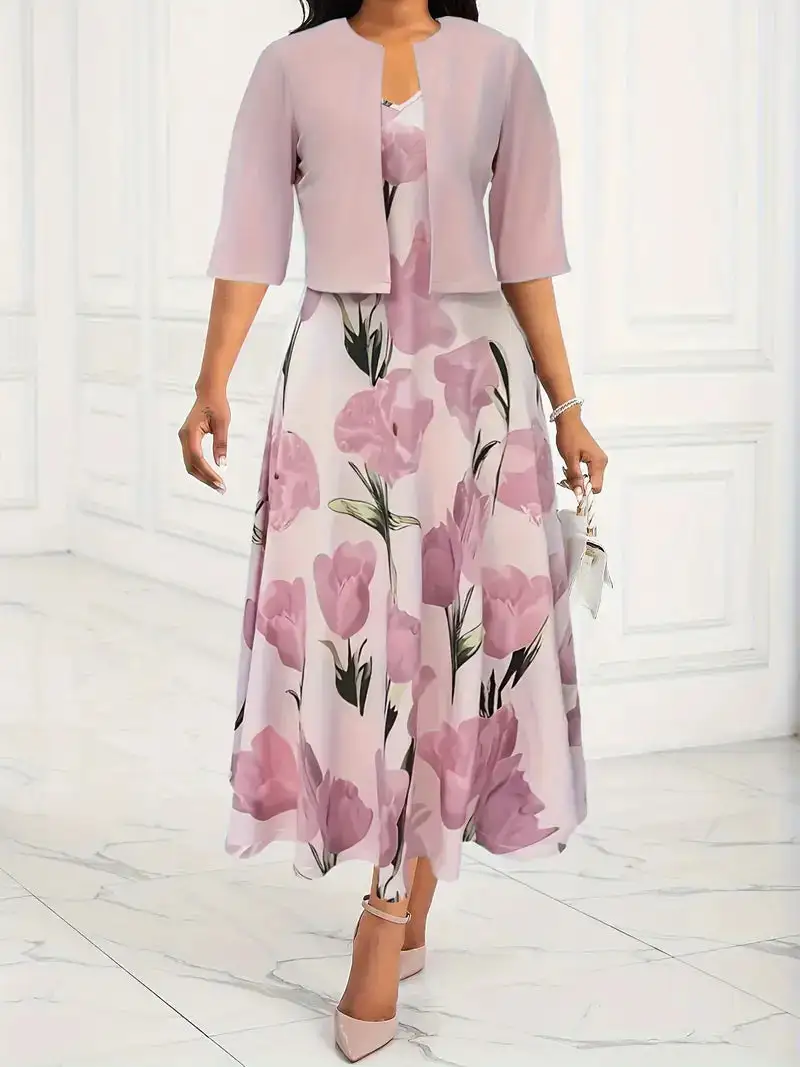  Floral Maxi Dress Jacket Set