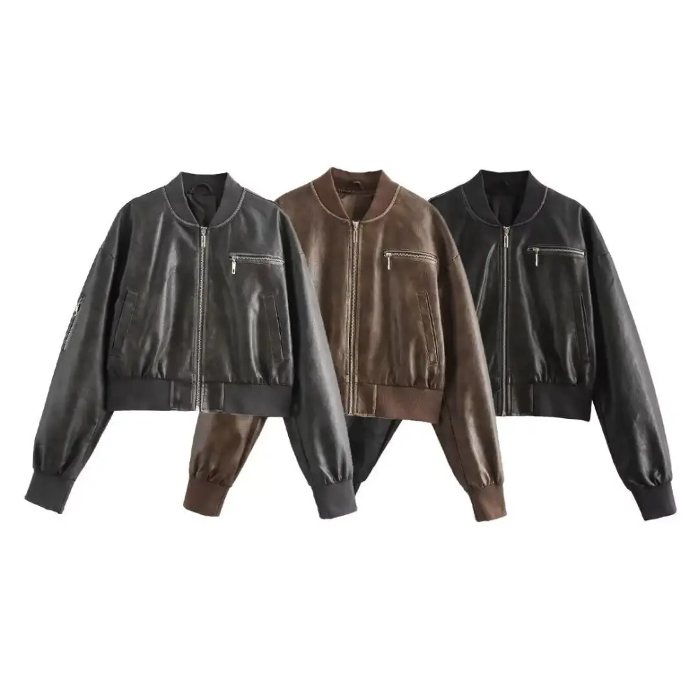 Relaxed Faux Leather Bomber Jacket