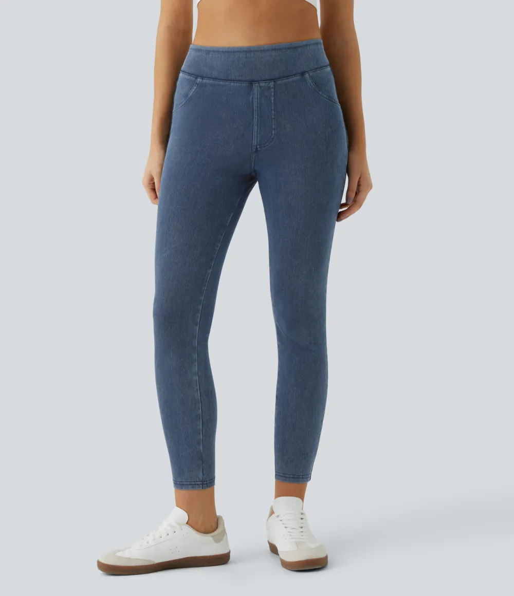 Magic High Waisted Back Side Pocket Stretchy Knit Denim Casual Leggings