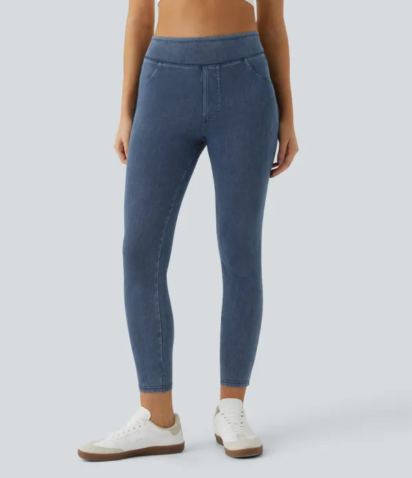 Magic High Waisted Back Side Pocket Stretchy Knit Denim Casual Leggings