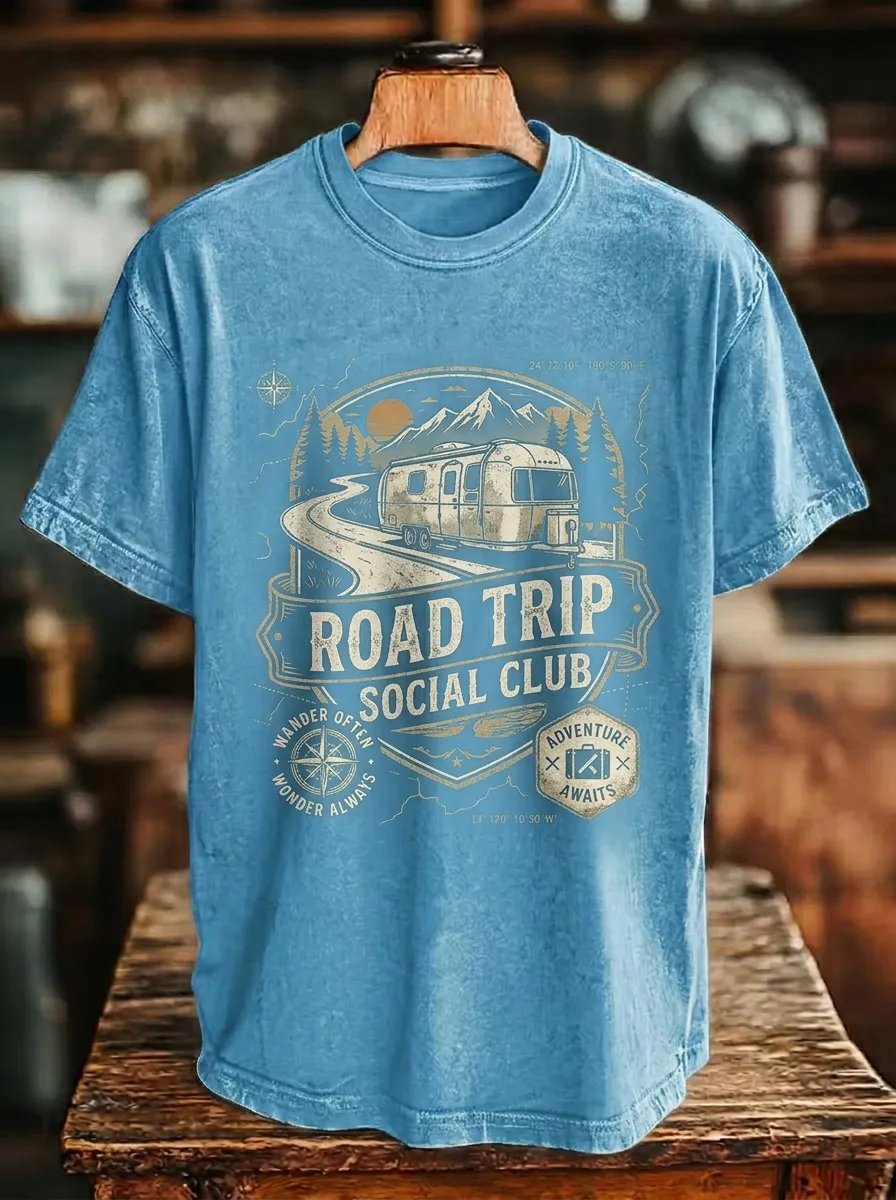 Unisex Road Trip Camper Adventure Printed T-shirt