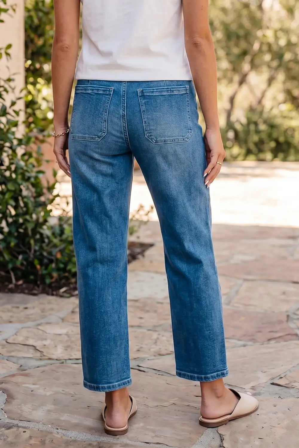 Women's Regular Fit Denim Pants With Drawstring Waist And Pockets