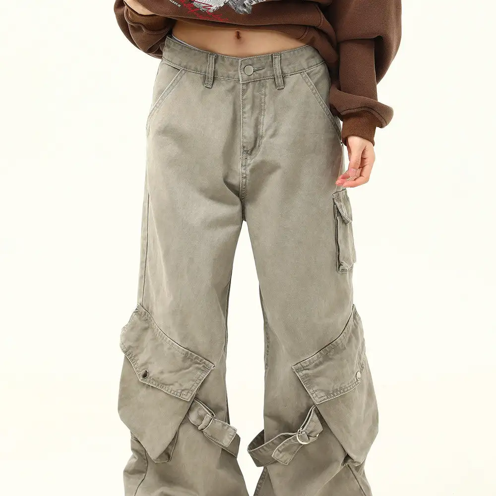 Vintage Wash Wide Leg Cargo Pants