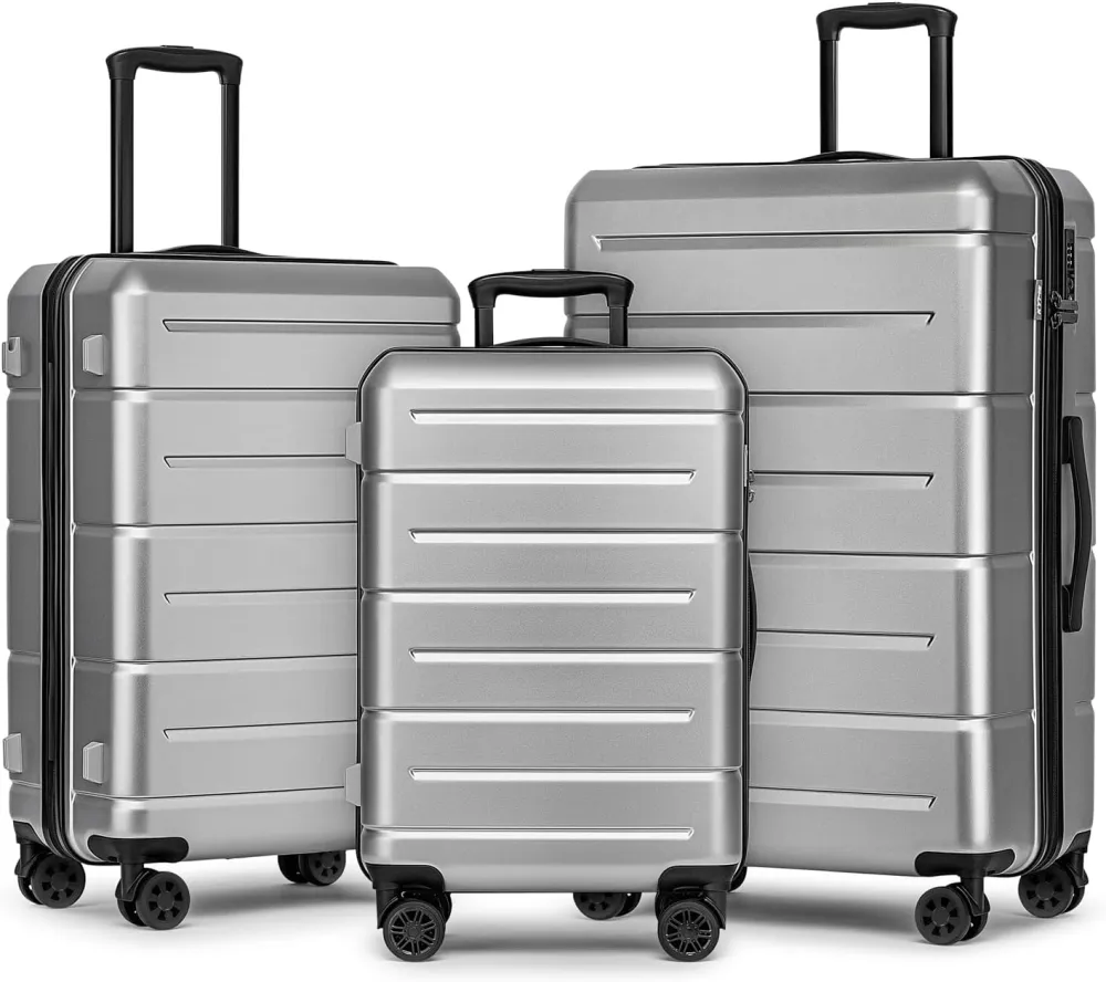 KYME 24 Inch Luggage,Checked Medium Suitcase with Spinner Wheels,Black