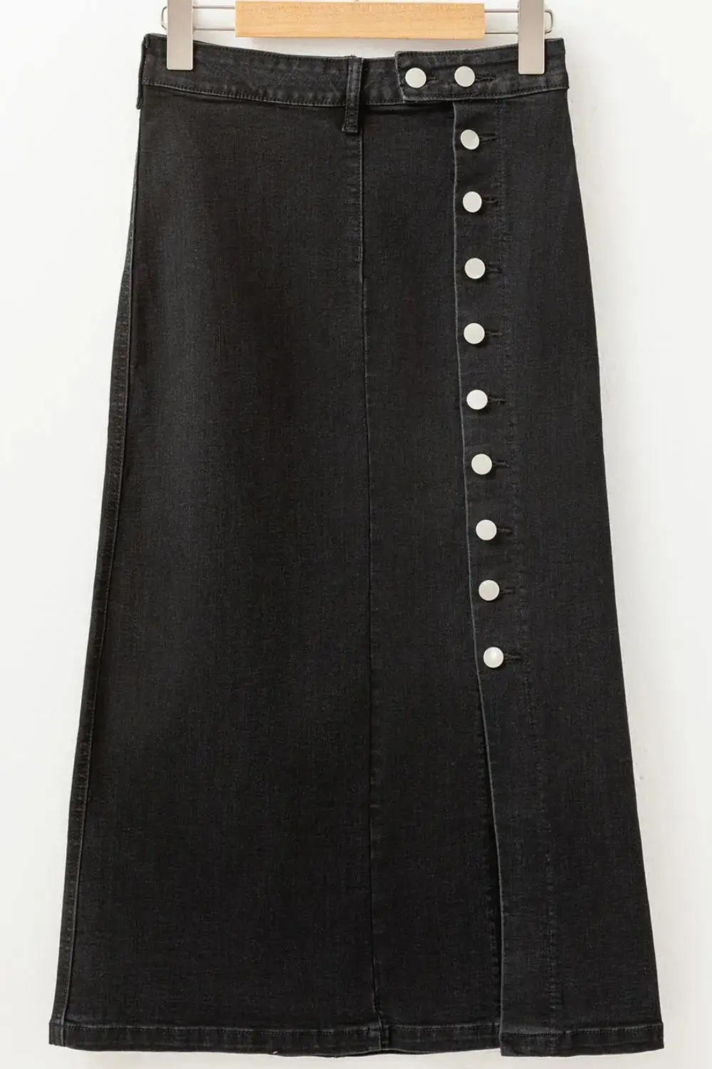 Denim Button Front Midi Skirt