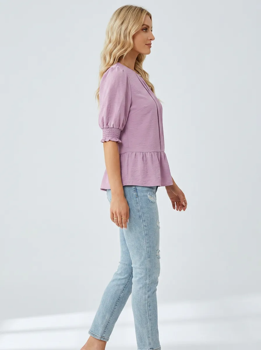 Puff Sleeve Peplum Blouse