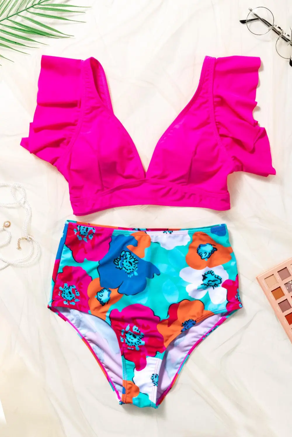 Cropped Top Floral Swimsuit Swim Bottoms