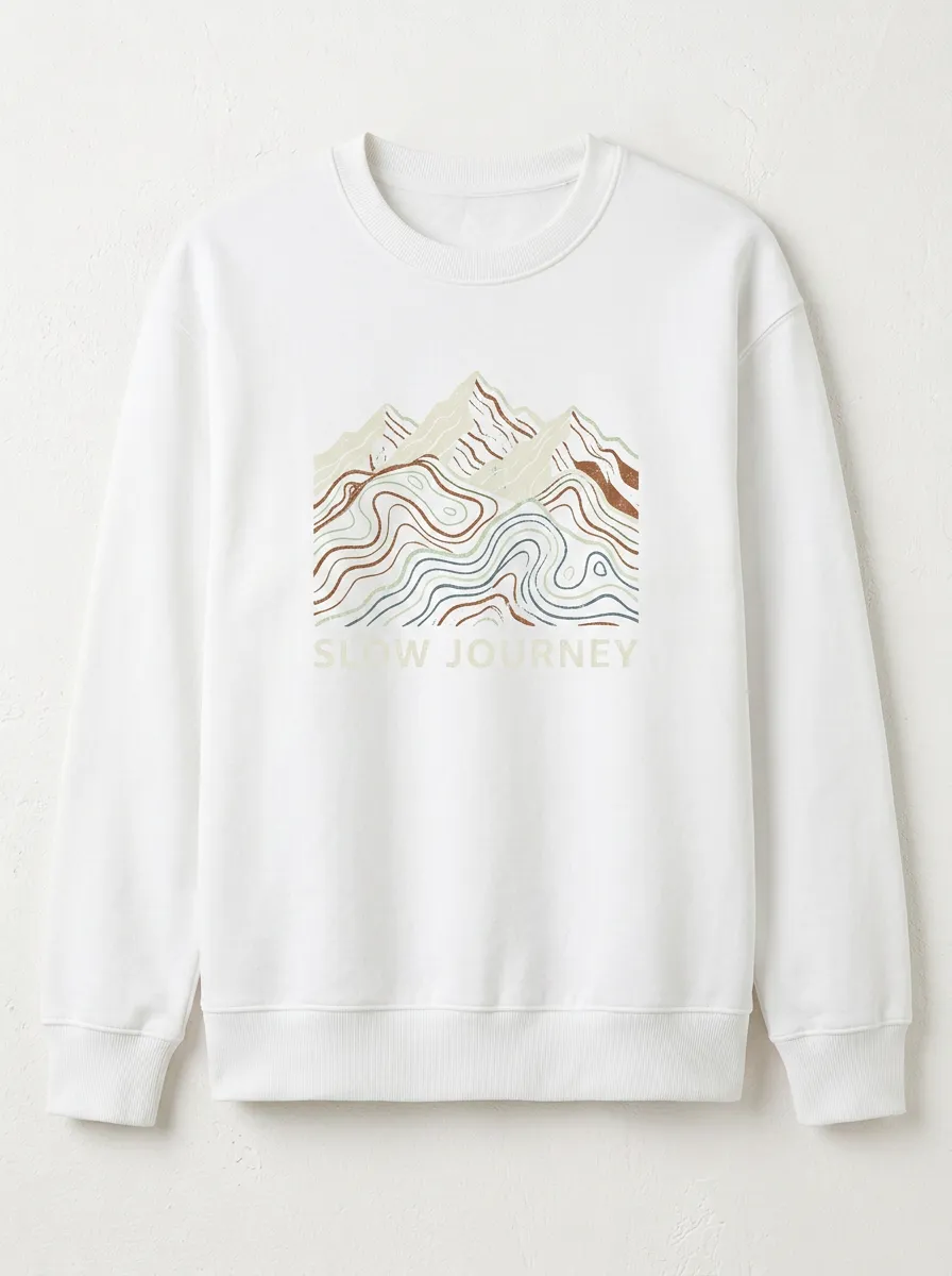 Unisex Nature Lover Slow Journey Mountain Printed Sweatshirt