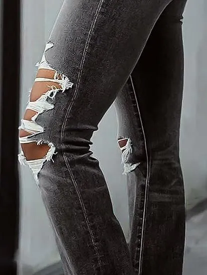Distressed Flare Leg Denim Jeans