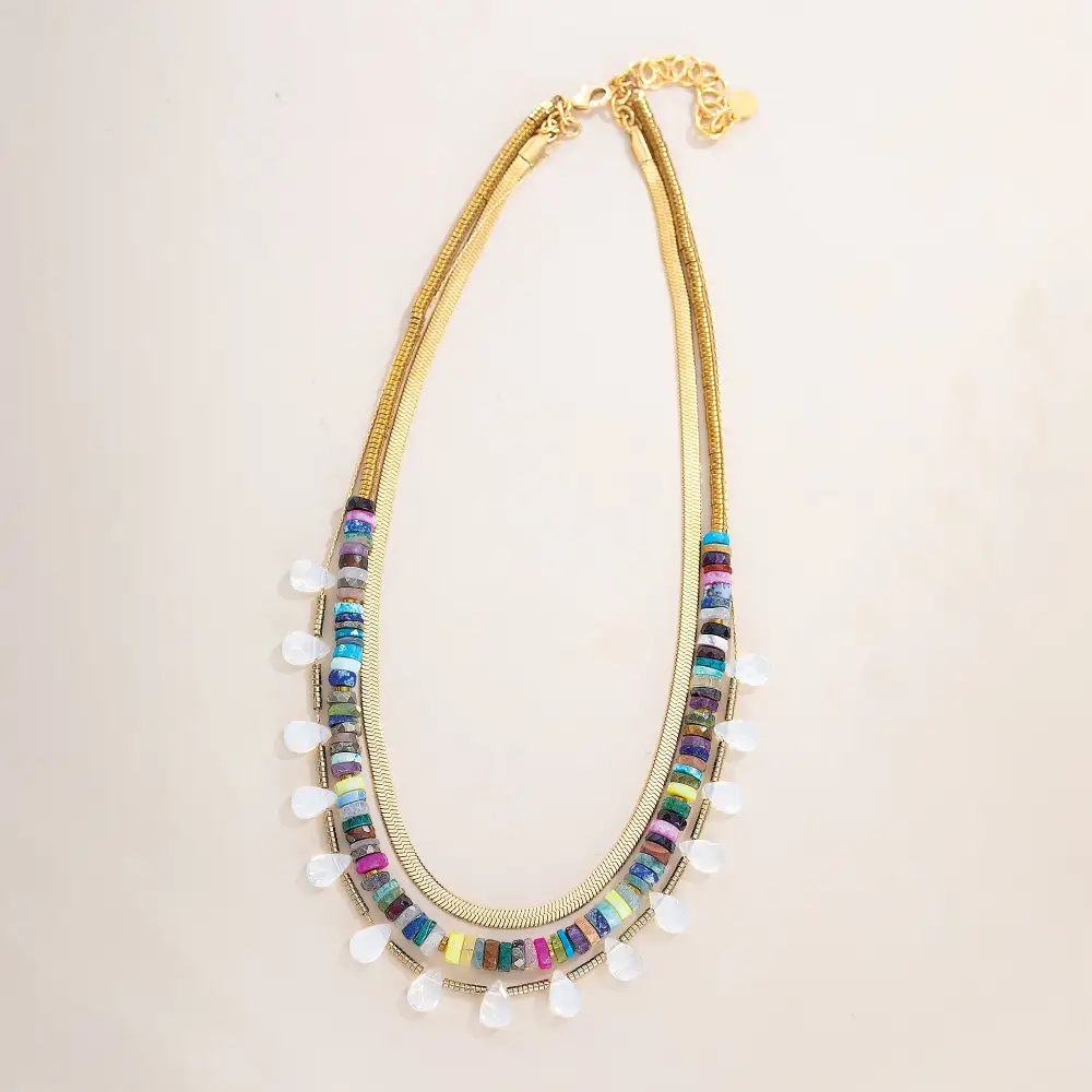 Gemstone Beaded Rainbow Multi Strand Necklace