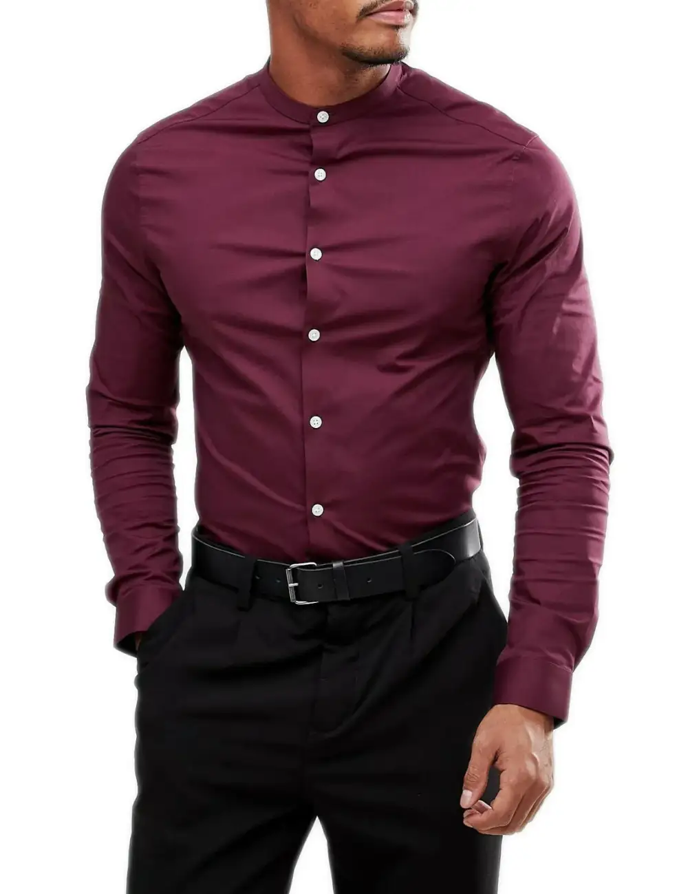 Refined Mandarin Collar Grandad Collar Long Sleeve Casual Shirt