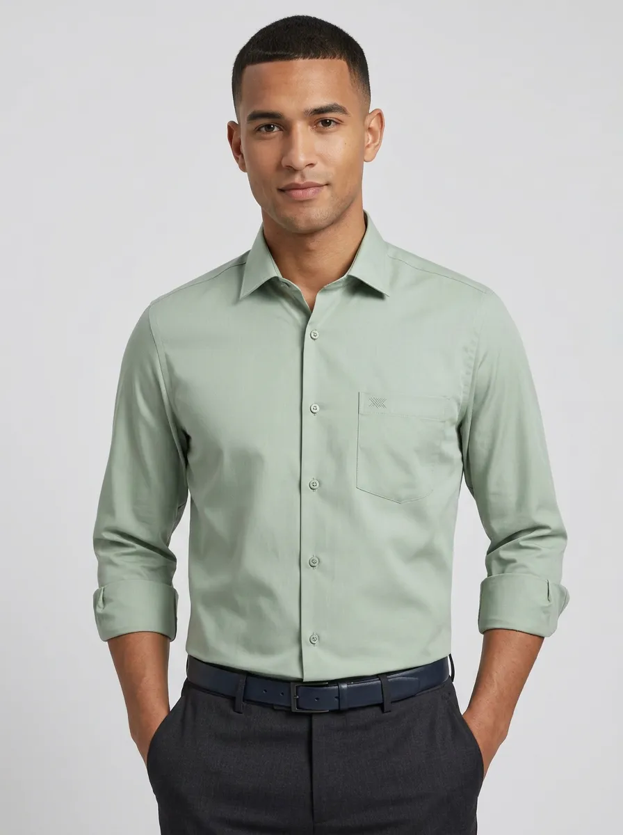 Men's Non-Iron Cotton Sage Green Pocket Button-Down Shirt