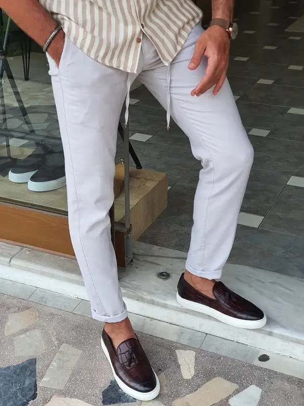 Sharp Slim Fit Linen Tailored Trousers