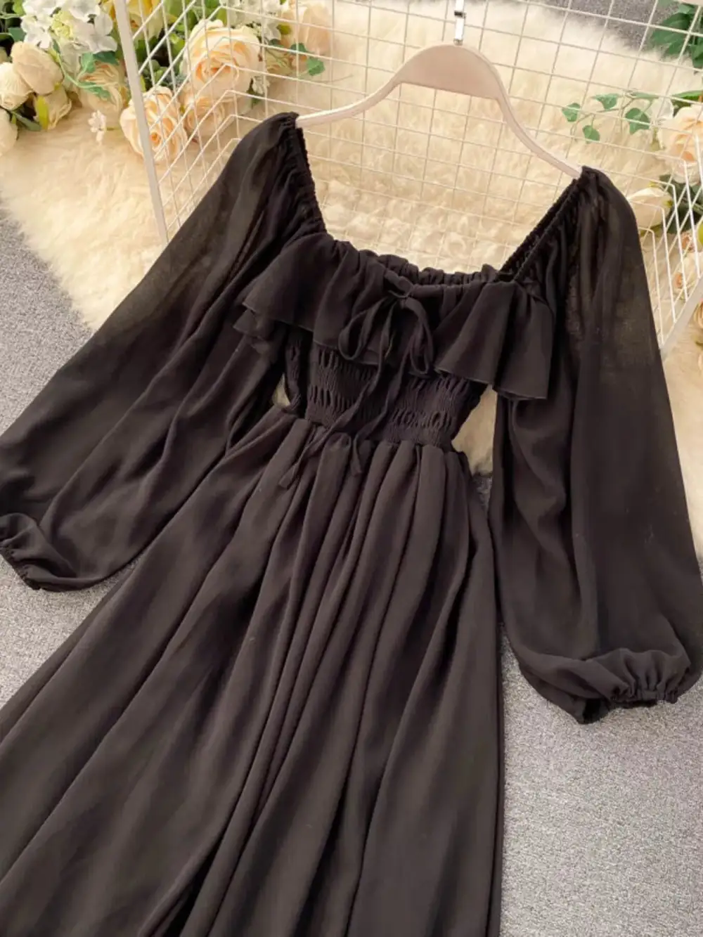 Square Neck Ruffle Dress Casual