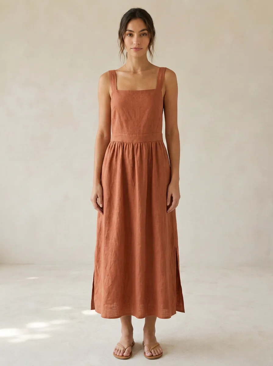 Women's Casual Linen-Blend Backless Dress