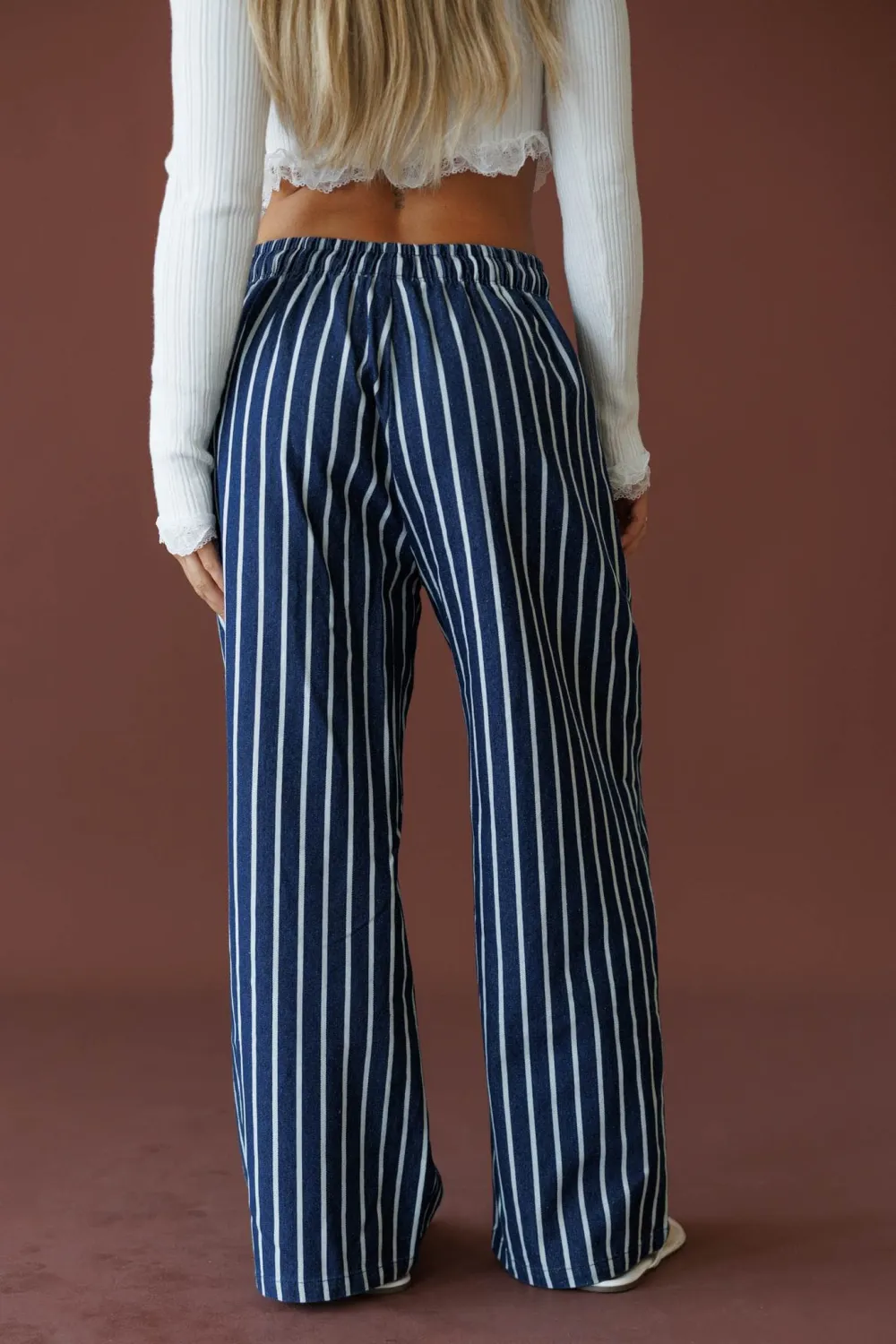 Wide-Leg Striped Denim Pants