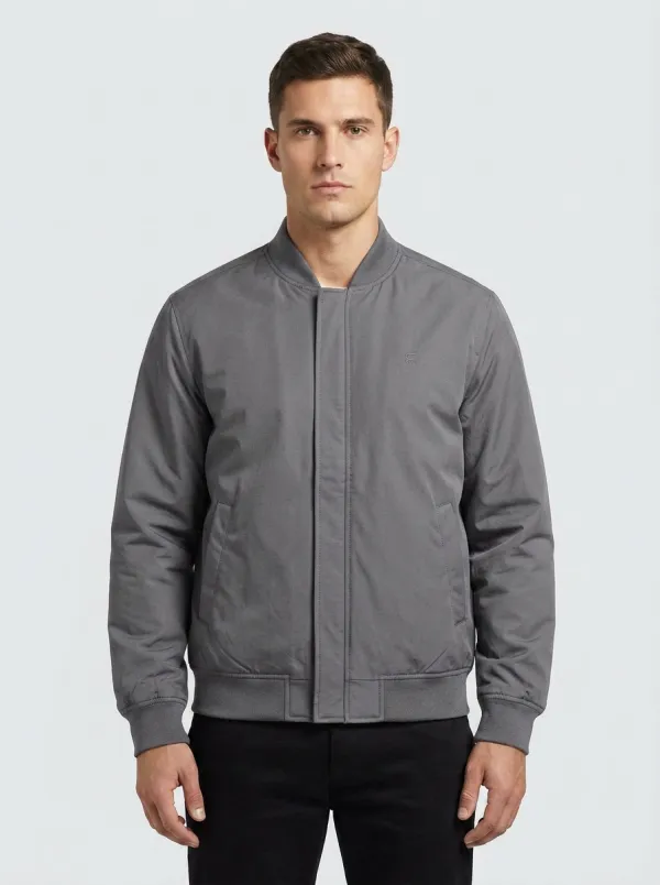 Men's Casual Minimalist Navy Blue Solid Bomber Jacket