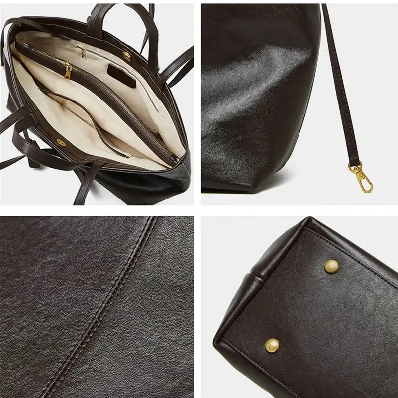Modern Essential: Genuine Leather Large-Capacity Shoulder Bag