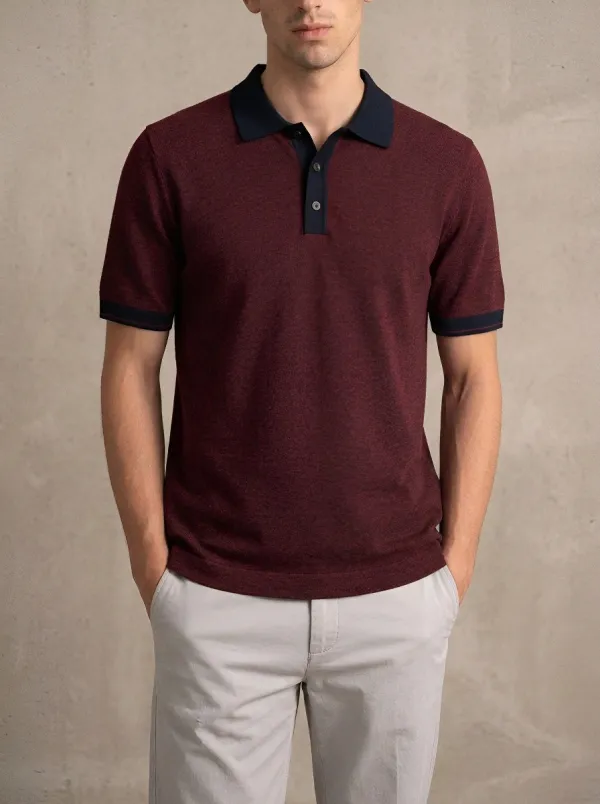 Men's Casual Minimalist Charcoal Grey Contrast Collar Polo Shirt