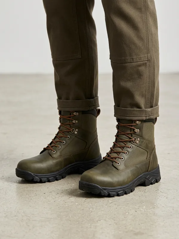 Unisex Outdoor Hiking Waterproof Olive Green Leather Work Boots